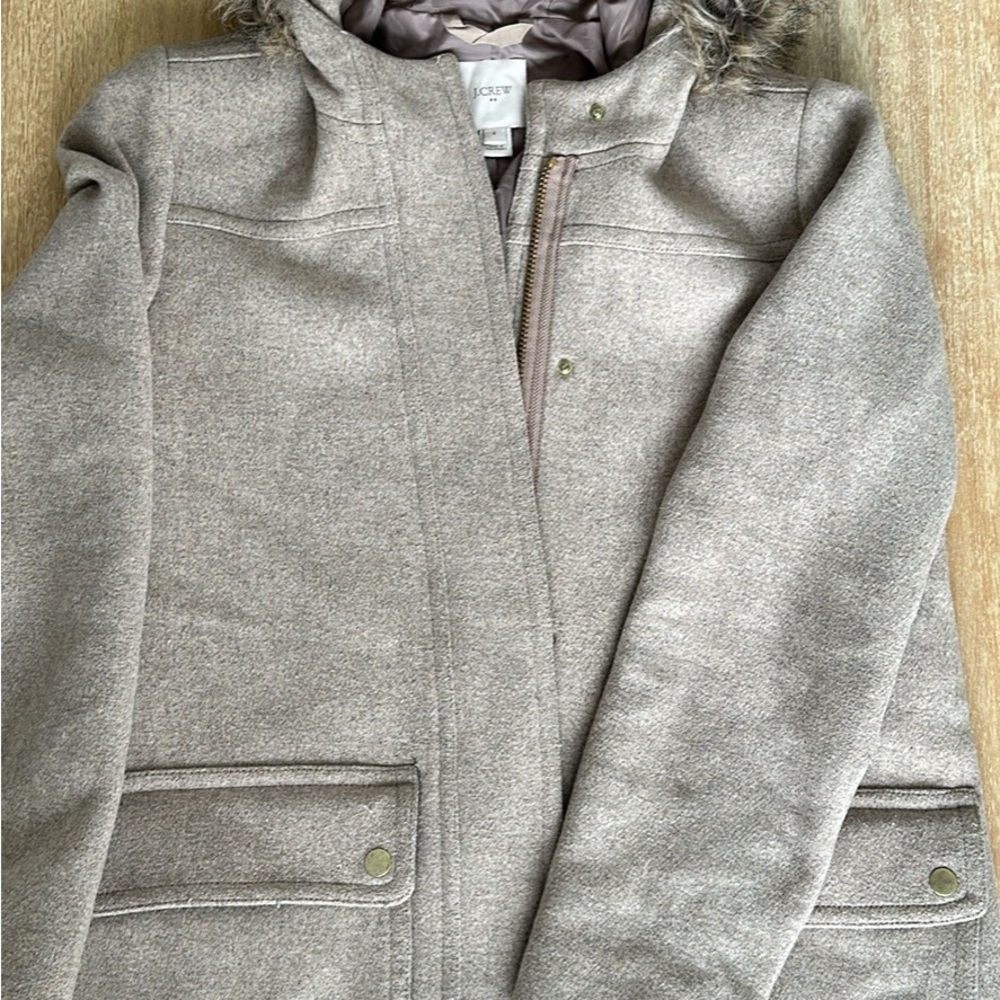 J. Crew Gray Ski Jacket with Faux Fur Hood